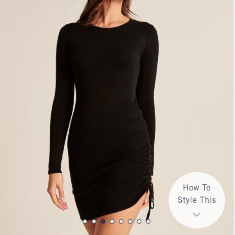 Abercrombie & Fitch Asymmetrical Ruched Mini Sweater Dress Size L Black